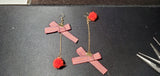 Red Pompom & Checkered Ribbon Earrings D1-5