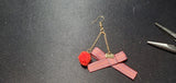 Red Pompom & Checkered Ribbon Earrings D1-5