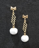 Gold Ribbon & Grey bead Earrings A2-5