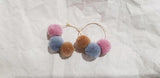 Pink, Grey & Brown pompom Ring hoop Earrings D1-2